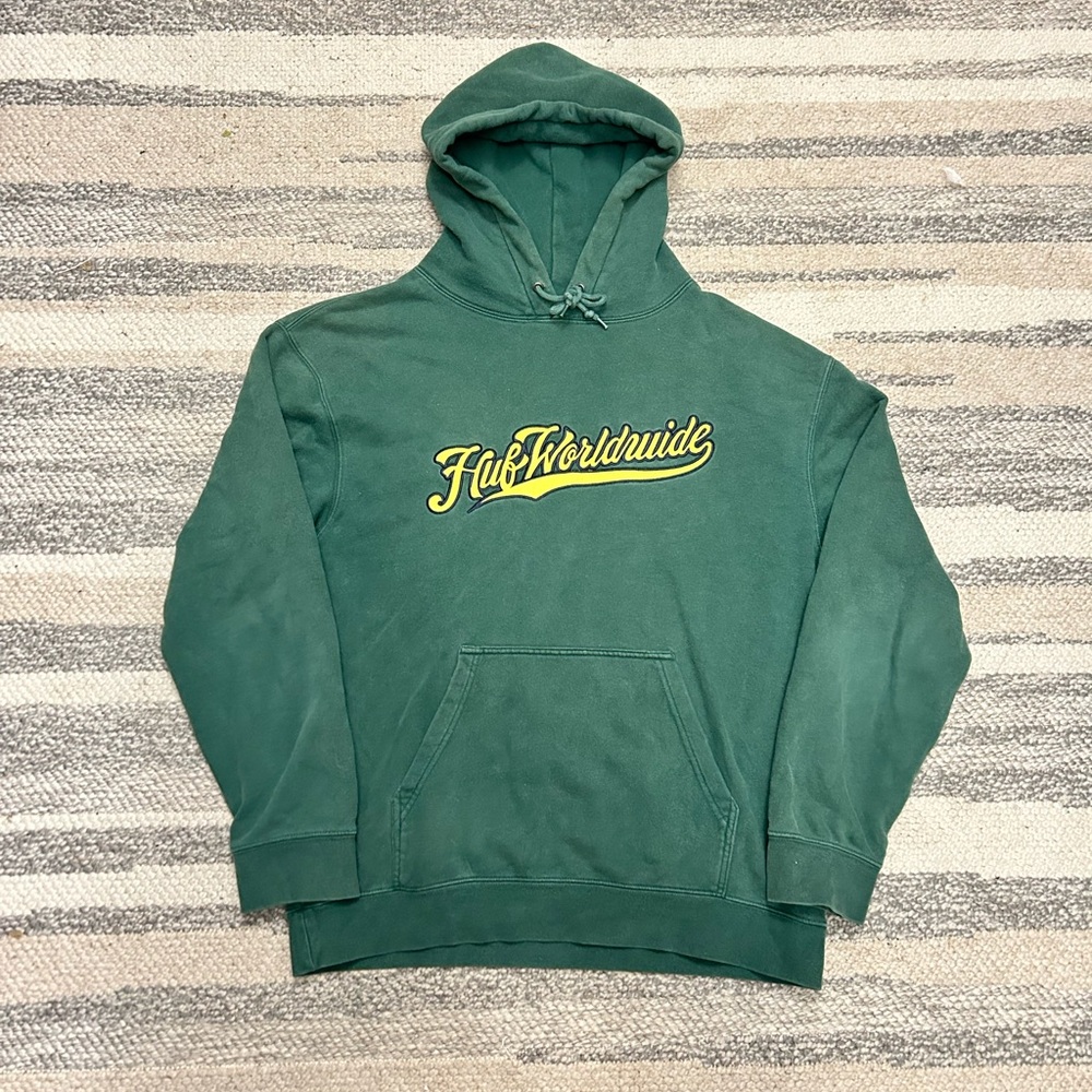 HUF Worldwide Hoodie Sweatshirt Men’s Large Pullover Forest Green Longsleve